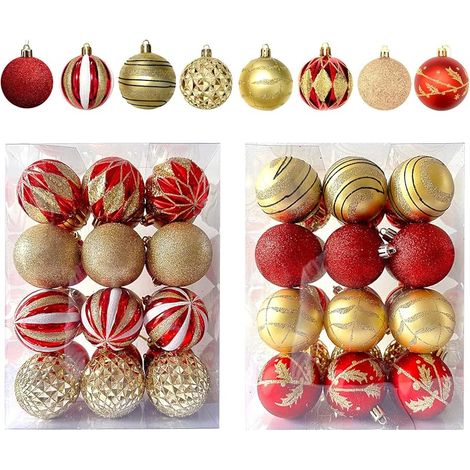 24 bruchsichere, 6 cm große Weihnachtskugeln mit roten und goldenen Strasssteinen, Hängedekorationen für die Weihnachtszeit (1/5)