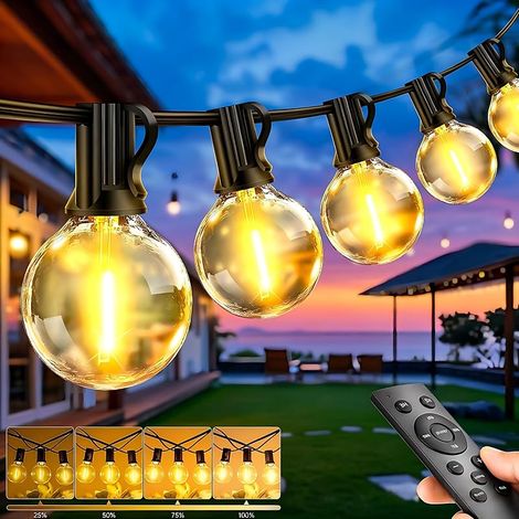 Guirlande Lumineuse Exterieure LED 19,9M Guirlande Guinguette Exterieur avec Télécommande 4 Modes Dimmable Imperméable Guirlande Lumières Extérieur Terrasse Mariage Pergola Balcon Déco (1/5)