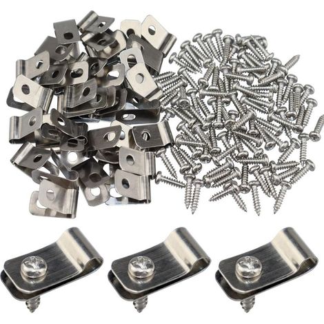 (100 pièces) Pinces de fixation pour clôture clips de fixation pour grillage cloture clips de fil en acier inoxydable avec vis colliers de serrage pour clôture en bois,vinyle ou métal (1/5)