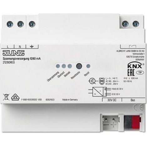 Jung Fuente de alimentación KNX, 1.280 mA, REG, 6 TE 21280 REG