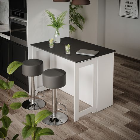 Bartisch-Set Dominic, Anthrazit/Weiß, 116 x 37 cm mit 2 Barhockern, Vicco