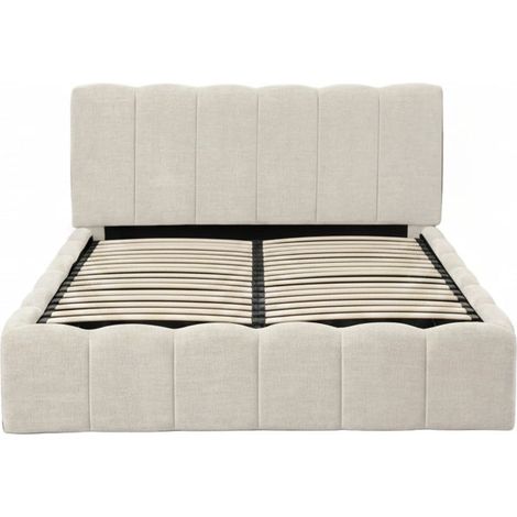 Lit Coffre MDF & Tissu Chenille Beige 140x190 cm, Sommier Inclus (1/5)