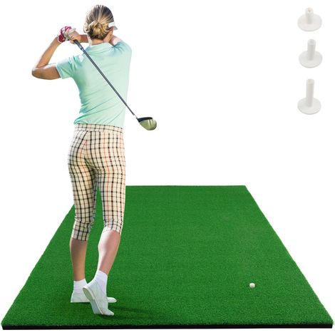 Tappetino da golf 150 x 100 cm con 2 posizioni di partenza e 3 tee in gomma per uso interno/esterno gomma verde 200019368