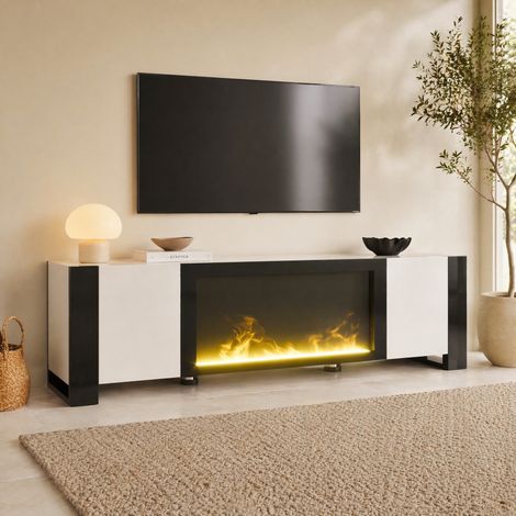 Mueble TV 170x30x39 cm negro y blanco, aglomerado con 3 puertas y 1 cajón (1/5)