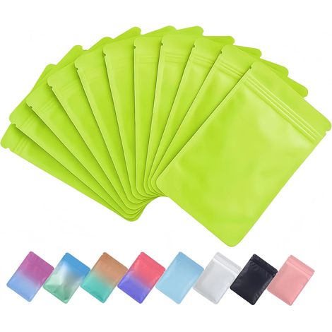 Lot de 100 Sachets zip, Mylar opaque, Intérieur aluminium, 12x20 cm, Vert, Stockage aliments