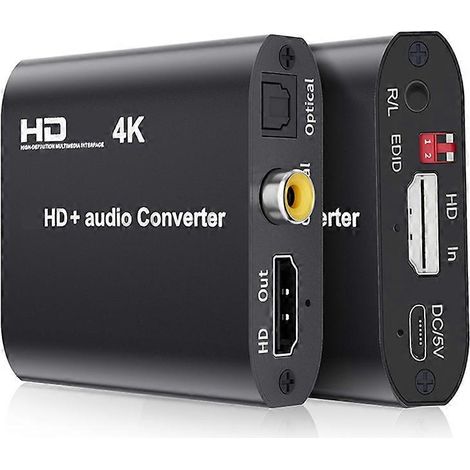 Répartiteur audio compatible HDMI 4K, convertisseur/répartiteur audio HD vers coaxial vers stéréo, compatible avec les téléviseurs HD 4K 30 Hz. (1/5)
