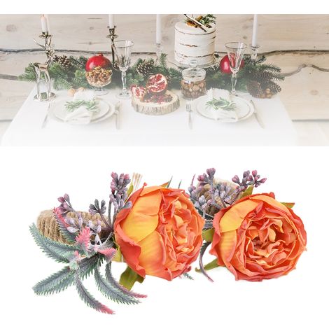 Set mit 2 kreativen Serviettenringen im Western-Stil mit Stoffschlaufen, künstlichen Blumenverzierungen, Serviettenringe mit Waldmotiv für Hotels, orangefarben (1/5)