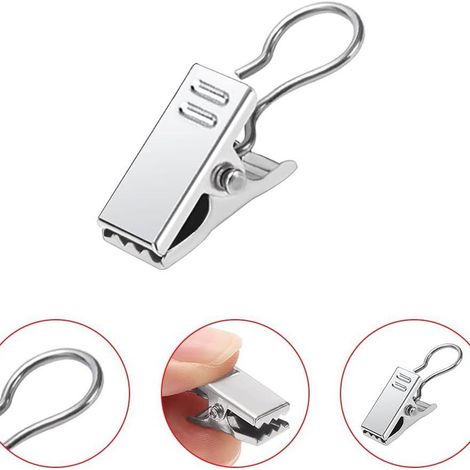 50 silberne Stahl-Gardinenclips mit Haken, Gardinenringe, Duschvorhangclips, Fotowandclips (1/5)