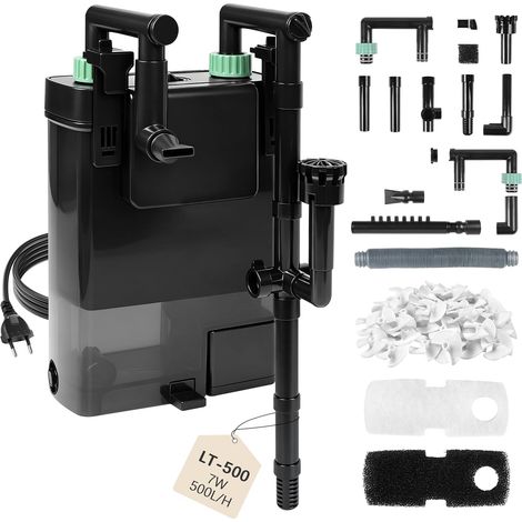 Filtre Aquarium Externe 7W 500L/H, Filtre Suspendu avec Écumoire, Débit Réglable, Sortie Pluie (1/5)