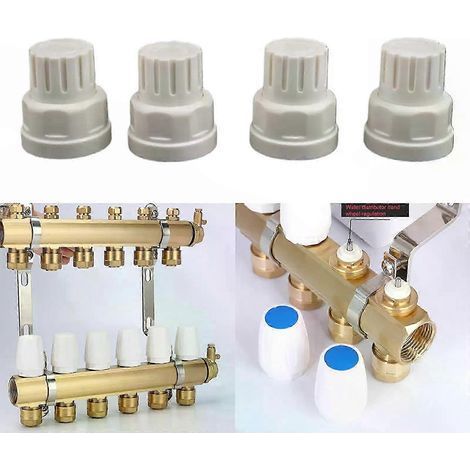 Lot de 4 bouchons de robinet de radiateur en plastique blanc avec filetage M30x15 pour accessoires de commande à volant de collecteur de chauffage au sol (1/5)
