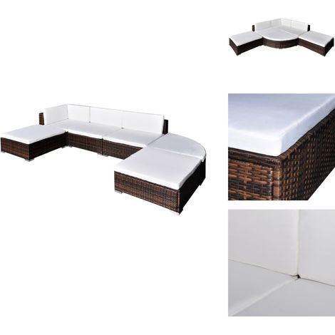 6-tlg. Garten-Lounge-Set mit Auflagen Poly Rattan Braun - Loungeset - Gartenmöbel - Rattan Möbel - Outdoor Lounge - Esstischgarnitur (1/5)