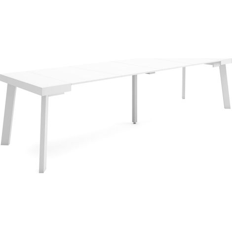 Skraut Home - Mesa Consola extensible, Mesa comedor plegable, 300, Para 14 comensales, Patas de madera, Estilo Moderno, Blanco (1/5)