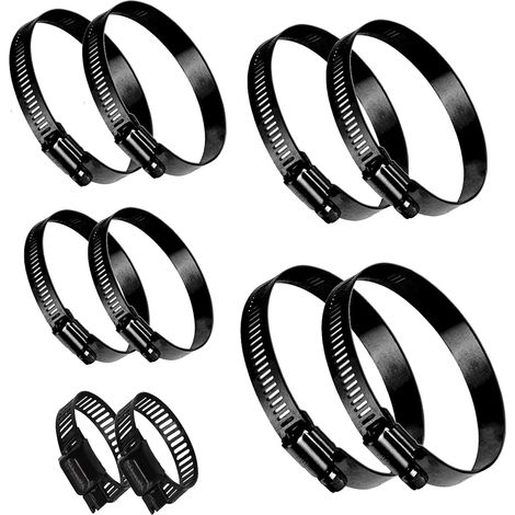 Kit d'assortiment de colliers de serrage à vis sans fin, colliers de serrage en acier inoxydable ajustables 16-127mm 1/2/3/4/5inch (Noir) (1/5)