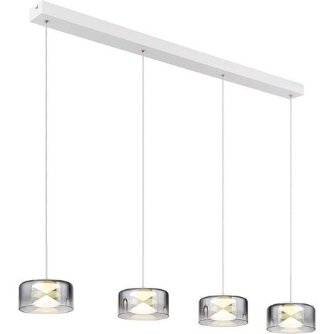 Hängeleuchte Pendelleuchte Deckenleuchte weiß Glas rauchfarben LED H 150 cm