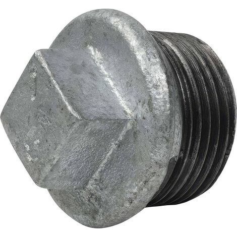 1 Bouchon Mâle avec Butée, Fonte Malléable Galvanisée 2 Pouces, Filetage Conique, Pour Tuyauterie Eau Gaz (1/2)
