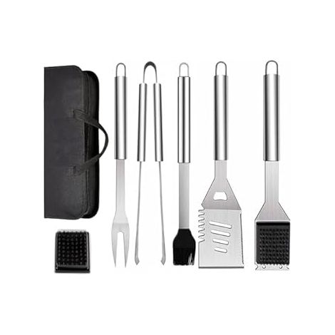 Set di 6 Utensili per Barbecue in Acciaio Inossidabile con Borsa Trasporto, Spatola, Pinze e Forchetta, Accessori per Barbecue, Cucina, Campeggio all'Aperto (1/4)