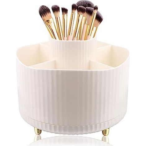 Weißer, um 360° drehbarer Make-up-Organizer mit 5 Fächern für Pinsel und Stifte – Kompaktes und praktisches Design