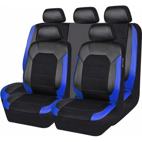 9-teiliges Auto-Sitzbezug-Set PU-Leder, atmungsaktiv, waschbar, universell für PKW/SUV/Van – sicherheitskissen-kompatibel - Blau (1/5)