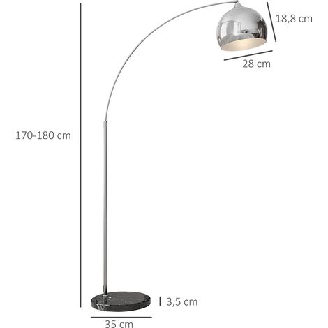 Lampadaire lampe de salon arc réglable pied marbre style vintage 40W E27 dim. 100-115L x 30l x 170-180H cm noir gris (1/5)