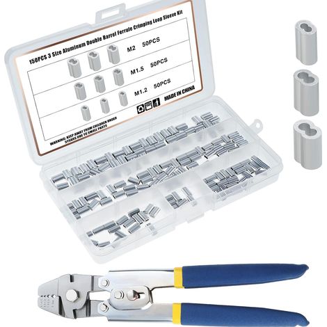 601 Pcs Outil à Sertir pour Câble Métallique,Manchons de Sertissage 0.1-2.2mm,Sertisseur de Câble Métallique,avec 150 Embouts à Double Barillet en Aluminium (1/5)
