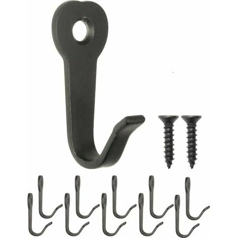 10 Pack Classic Iron Hooks - Metal Hooks - Vintage Retro Country House Style - 40x20mm - Black, (1/5)