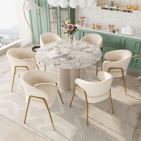 Sillas de comedor 6 unidades, blancas, con patas metálicas doradas, 49 x 48 x 78 cm OKMYHOME (1/5)