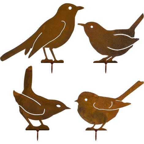 Rostige Vögel für den Baum, 4 Gartenvogel-Dekorationen aus Metall, natürliche Rostpatina (1/5)