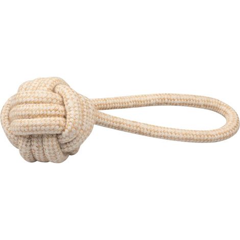 Gioco per cani a forma di palla da 12 cm con tirante in corda lunghezza complessiva 31 cm