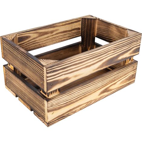 Cassa Portaoggetti in Legno di Pino Bruciato 30 x 20 x 15 cm