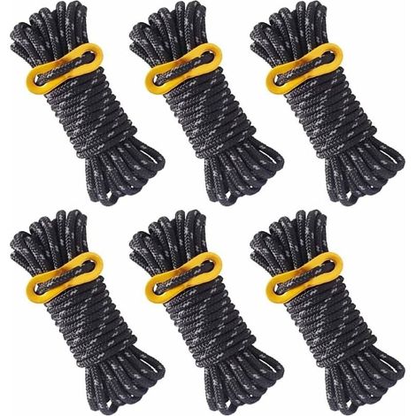 6 Pièces Corde de Tente Réfléchissante Corde Tente Camping 4 m X 5 mm Corde de Tente Noire avec Tendeur Réglable pour Les Tentes d'auvent de Camping en Plein Air-LIAIKI (1/5)