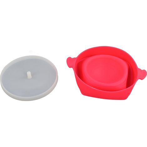 Bol à popcorn micro-ondable avec couvercle transparent et poignée, pliable, en silicone, rouge rose. (1/5)