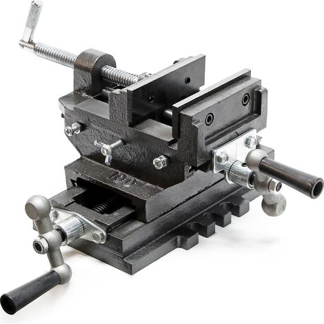 Wiltec Maschinenschraubstock 2 Achsen 100 mm, Schraubstock 33x32,5x13,5 cm aus Gusseisen, Arbeitsitsch für Kreuztisch, Frästisch, Werkbank