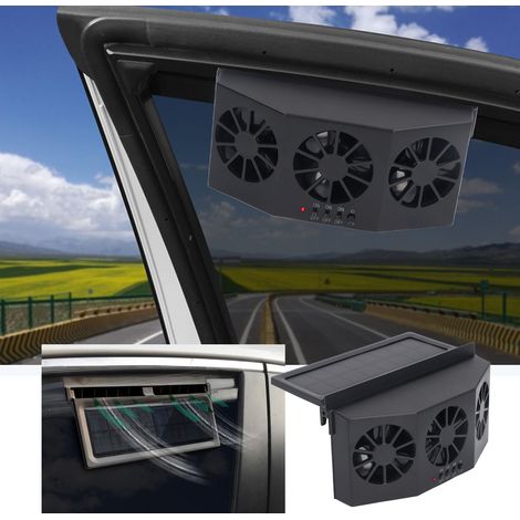 Ventilador para coche con energía solar [3 salidas de aire independientes, control individual] ABS negro – Eliminación de olores, disipación de calor, sistema de ventilación para ventanas (1/5)