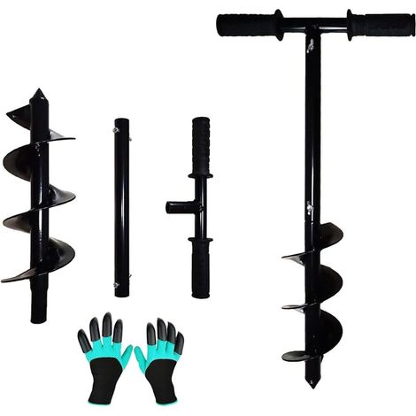 Tarière de jardin pour perceuse manuelle - 10 x 60 cm - Tarière de jardin pour bulbes de fleurs, fleurs, plants, poteaux de clôture pour arbres, boîte aux lettres, outil de creusement (1/5)