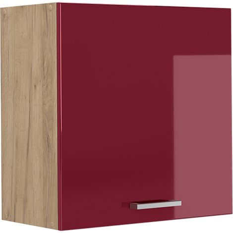 Pensile da cucina R-Line, Rosso lucido/Rovere dorato, 60 cm con 1 anta, Vicco