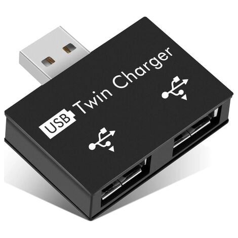 2x USB 2.0 2-Port Tragbarer USB-Hub, Stecker auf zwei USB-Buchsen Adapter für Laptops und Desktop-Computer (Schwarz) (1/4)