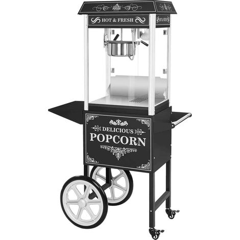 Set machine à popcorn avec chariot allure rétro noire