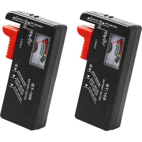 Batterietester 2er-Pack, universeller Batterieprüfer für AA/AAA/C/D/9V/1,5V-Knopfzellenbatterien, Heimbatterie-Lebensstandstester, Leistungsmonitor (benötigt keine Batterie für den Betrieb)