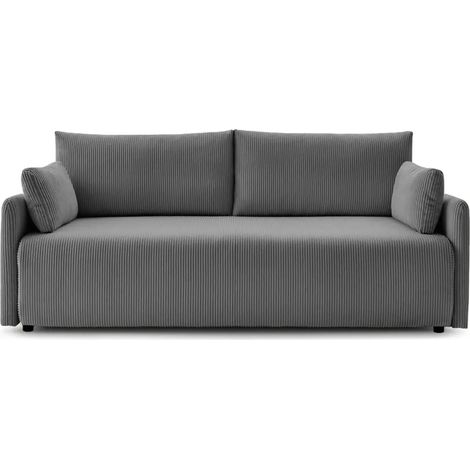 AXELLE - Canapé droit convertible velours côtelé 2 places Gris foncé (1/5)