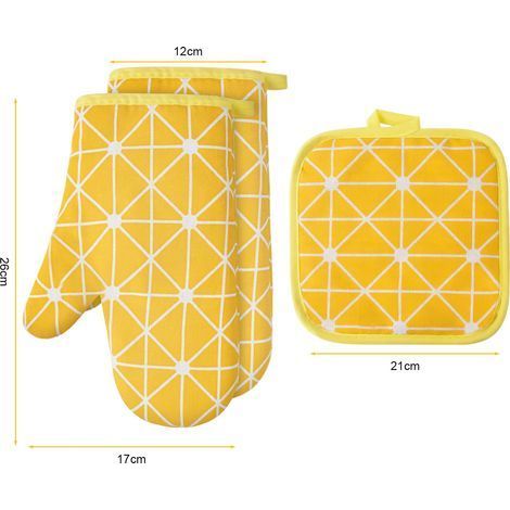 Gants de Four, 1 Paire Gants de Cuisine Coton avec 2 Maniques Cuisine, Lavable Gant Cuisine Four, Gants de Cuisine Antidérapants, Gant Cuisine Anti Chaleur pour Barbecue, Cuisson (Jaune) (1/5)