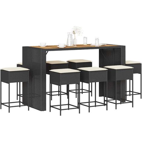 Ensemble de bar de jardin 9 pcs-Bar d'extérieur avec coussins noir poly rotin 656437 (1/5)