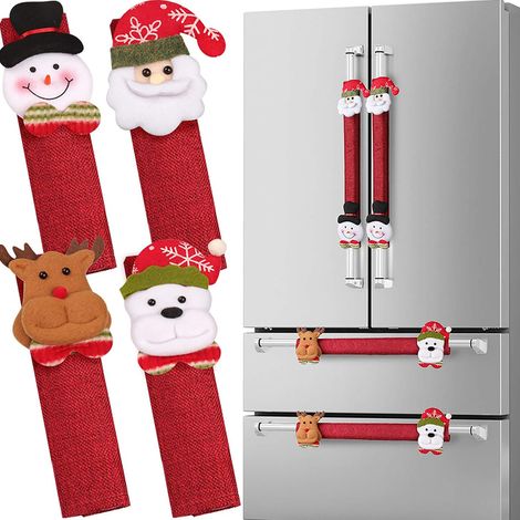 Lot de 8 protections de poignée de porte pour appareils électroménagers, motif Père Noël, bonhomme de neige, décorations de Noël (1/5)