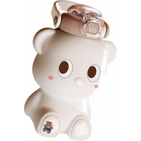 Gourde isotherme mignonne en forme d'ours, en acier inoxydable 316, avec paille intégrée, blanche. (1/5)