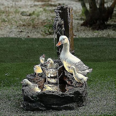Solarbetriebener Eichhörnchen-Enten-Brunnen, Harzstatue, Wasserdruckskulptur zur Gartendekoration. (1/4)