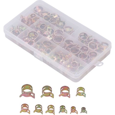 100 Pièces Collier Serrage Ressort Galvanisé 6‑17mm pour Tuyauterie Kit Accessoires (1/5)
