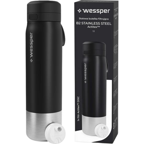 Wessper Edelstahlflasche mit Filter WES276-1000-BK Schwarz 1000 ml (1/5)