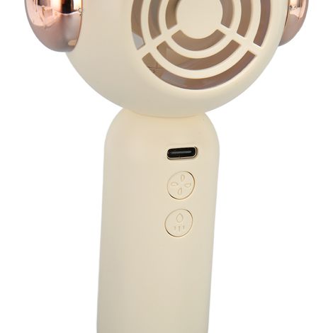 Ventilateur portable blanc cassé avec 3 vitesses de vent, fonction brumisateur, base de chargement USB, mini ventilateur, convient pour la maison, l'école ou le bureau. (1/5)