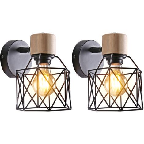 royaluxe- (2X) Applique Murale Rétro Moderne Lampe Murale Nordique Applique Murale En Bois Métal Applique Murale Vintage Ampoule E27 (Noir) (1/5)