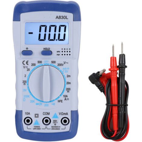 Multimetro digitale multifunzione portatile Crezuo con schermo LCD, rilevatore di tensione/corrente AC/DC, blu/bianco-Crezuo