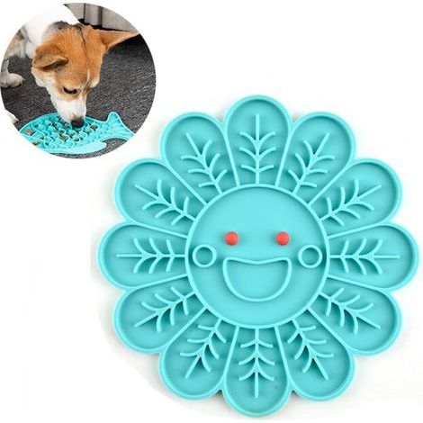 Alfombrilla para lamer, comedero para gatos, plato para mascotas, alfombrilla de silicona para alimentación lenta para perros, plato para mascotas, comedero de alimentación lenta con forma de flor azu (1/5)